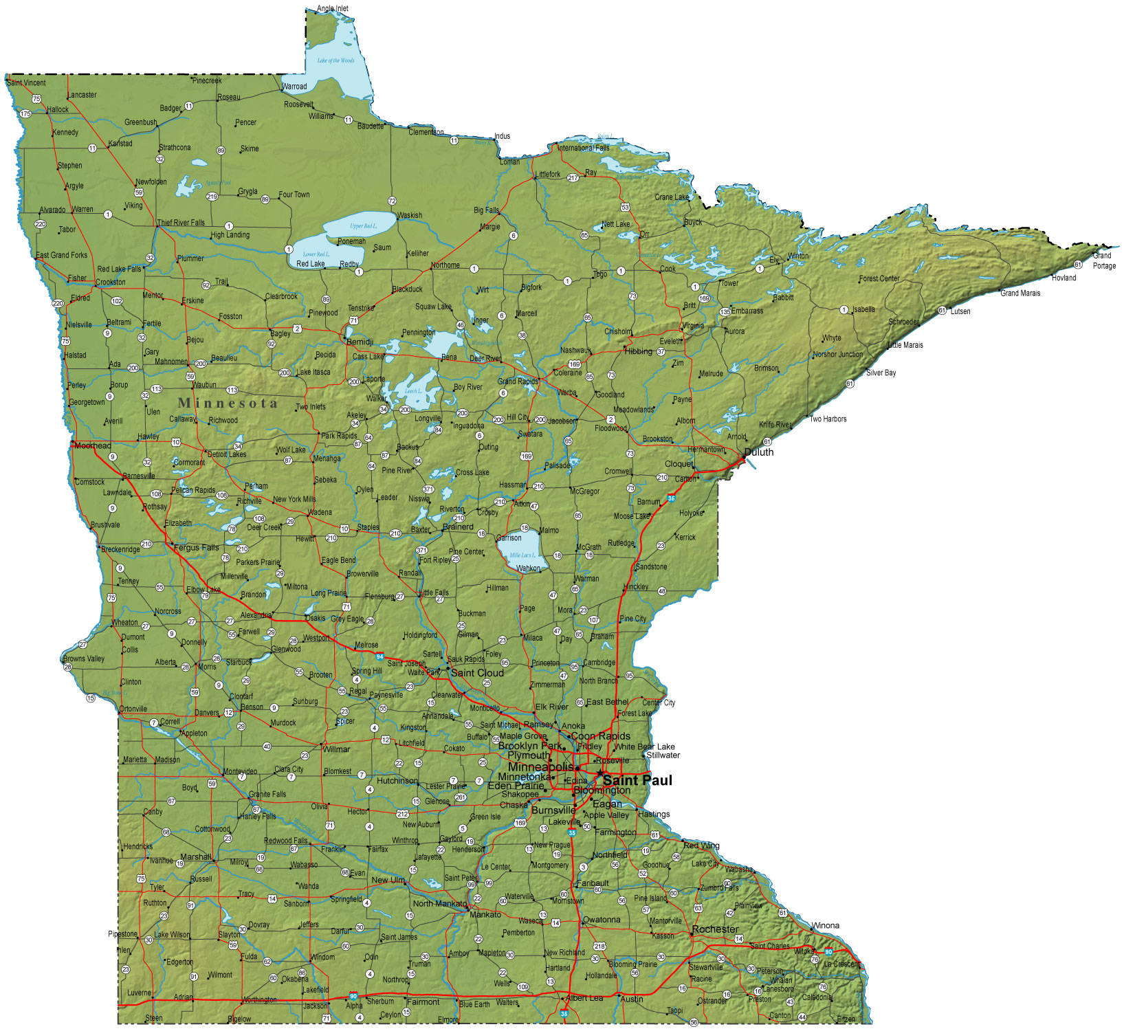 Detailed Minnesota Map - MN Terrain Map