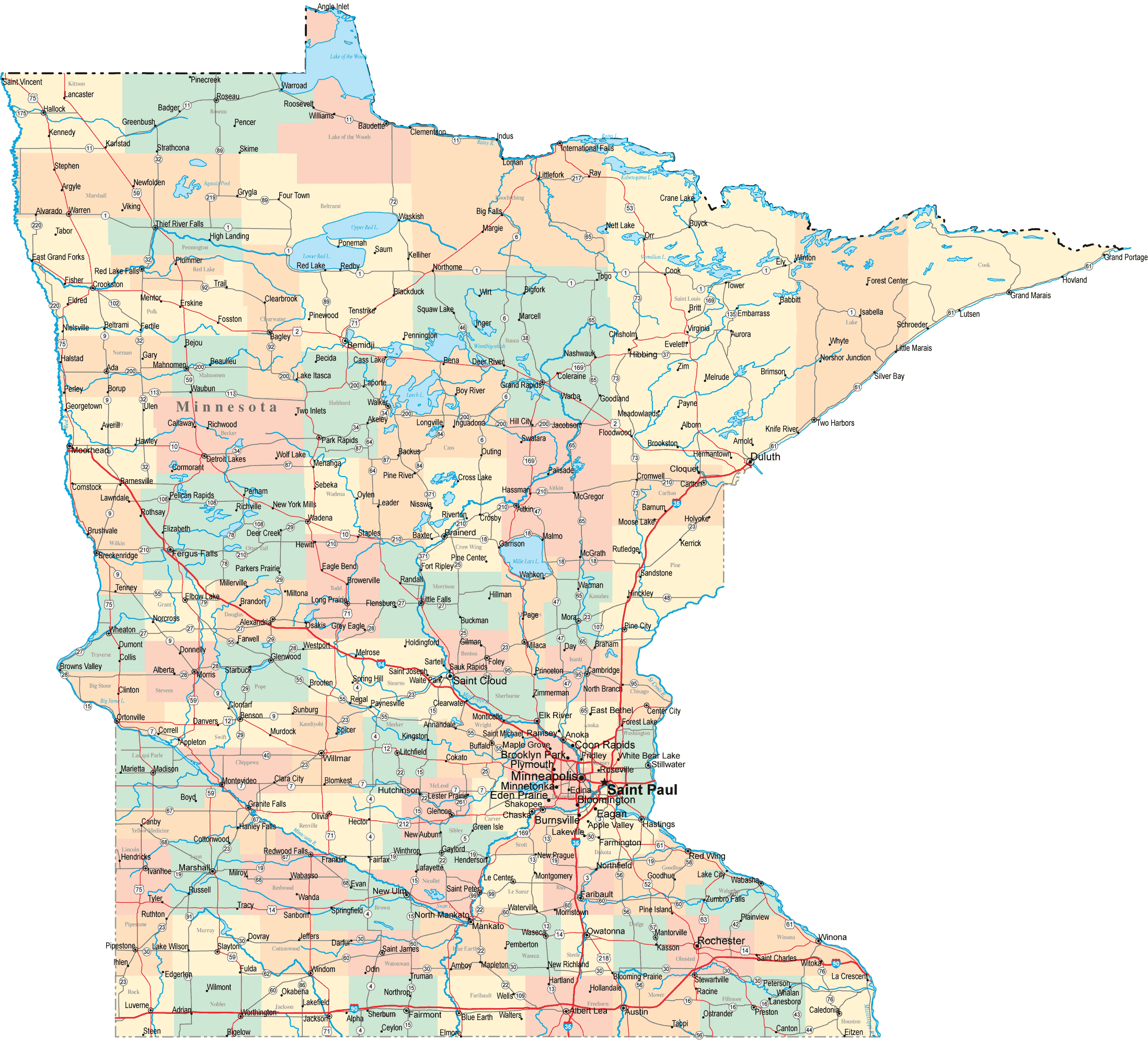 State Of Minnesota Road Map | Island Maps