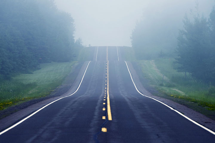 foggy road in the Minnesota wilderness