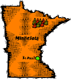 Minnesota woodcut map showing location of St. Paul